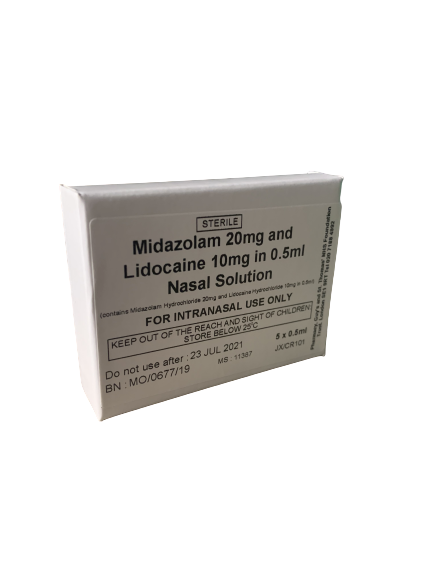 Midazolam 20mg / Lidocaine 10mg in 0.5ml intra-nasal solution (5 x